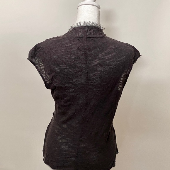 Anthropologie Deletta Gauzy V-Neck Top with Distressed Edging in Black Size S - Picture 3 of 6